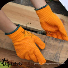 SRSAFETY strickte dünne Baumwoll-PVC-Handschuhe / PVC-Baumwollstrickhandschuhe / billigste Arbeitshandschuh